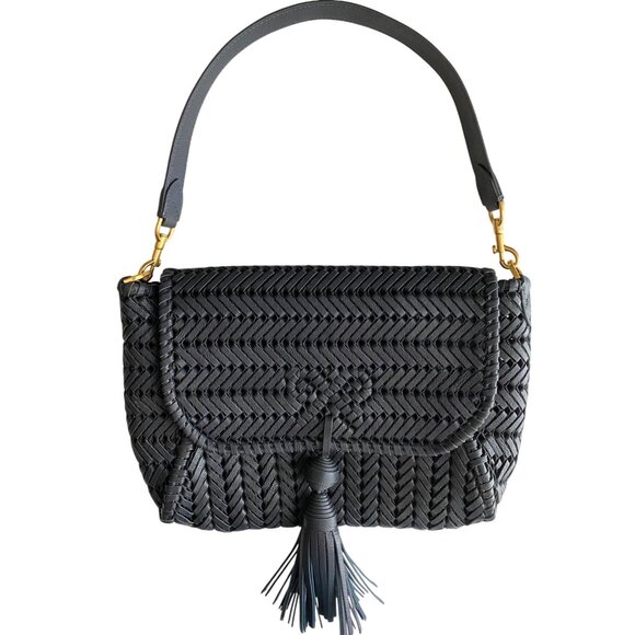 Anya Hindmarch Handbags - Anya Hindmarch Neeson Tassel Shoulder Bag Capra Leather Dark Marine Blue Woven